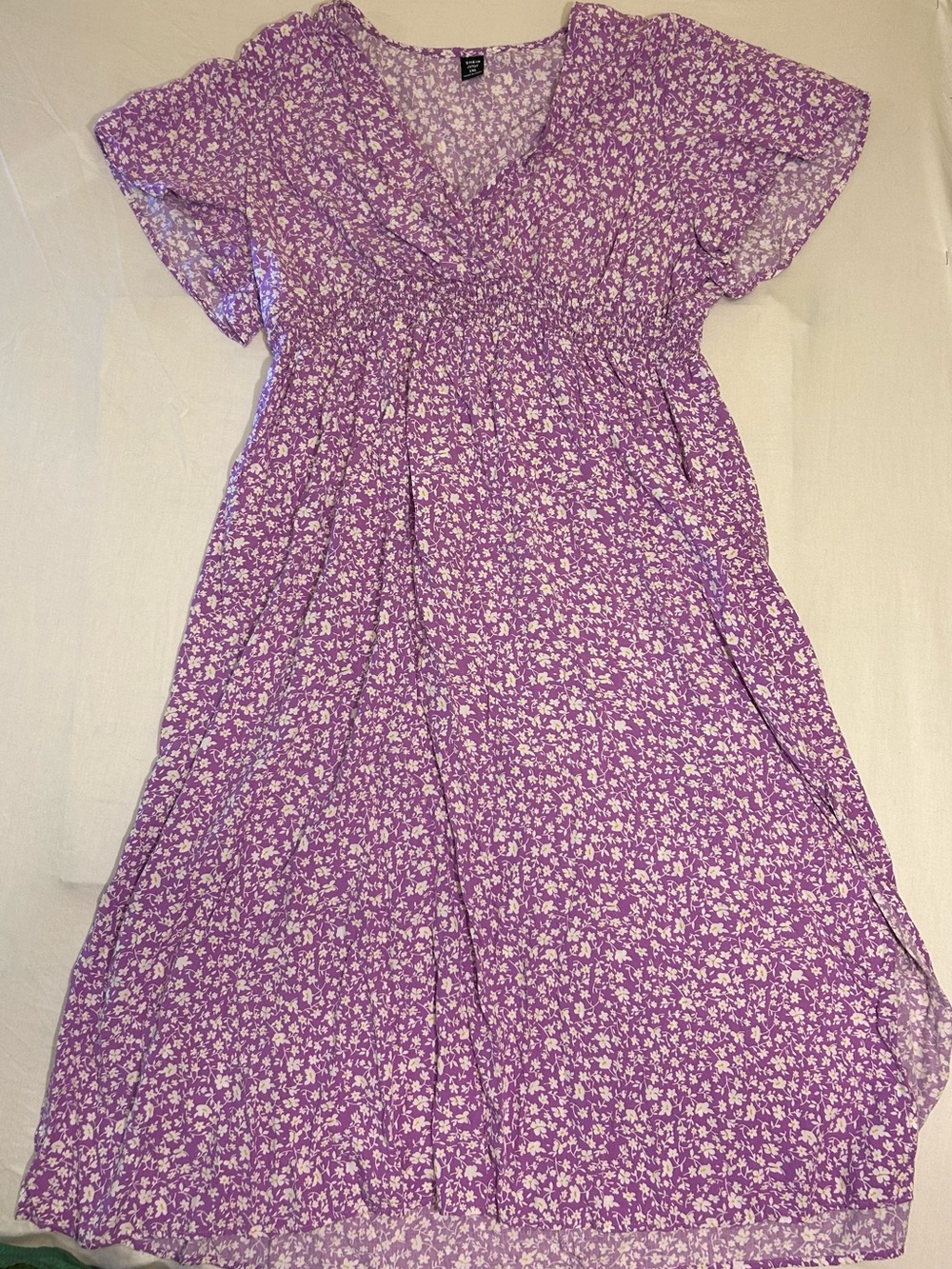 SHEIN Curve Light Purple Floral Short Sleeve Dress 1X